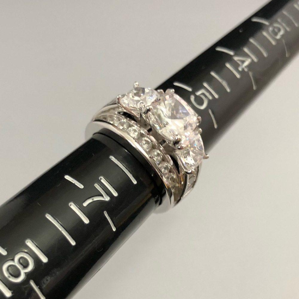 QVC DIAMONIQUE Simulated Diamond 3 Stone Ring